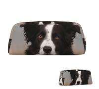 SDTYKHJ Trousse à crayons Border Collie - Grande trousse portable pour pièces de monnaie - Esthétique - Trousse de maquillage en cuir, Or, One Size