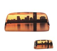 SDTYKHJ Trousse à crayons Boston Charles River City Skyline Sunset Big Pencil Bag Portable Coin Pouch Esthétique Cosmetic Bag Leather Makeup Bag, Argenté., Taille unique