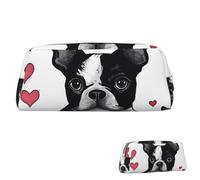 SDTYKHJ Trousse à crayons Boston Terrier - Grande trousse à crayons portable - Pochette esthétique - Trousse de maquillage en cuir, Argenté, One Size