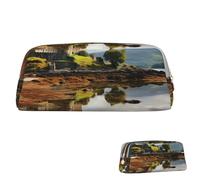 SDTYKHJ Trousse à crayons - Château d'Écosse - Lac d'eau - Grande trousse à crayons - Portable - Pochette pour pièces de monnaie - Esthétique - Trousse de maquillage en cuir, doré, One Size