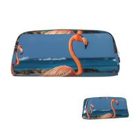 SDTYKHJ Trousse à crayons de plage, flamant rose, grande trousse à crayons portable, pochette esthétique, trousse de maquillage en cuir, Argenté, One Size