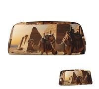 SDTYKHJ Trousse à crayons égyptienne Camels Grande trousse à crayons portable Pochette de monnaie Esthétique Trousse de maquillage en cuir, doré, One Size