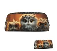 SDTYKHJ Trousse à crayons en cuir avec motif hibou mignon pour bébé, grande trousse à crayons portable, pochette esthétique, trousse de maquillage, Argent, One Size