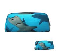 SDTYKHJ Trousse à crayons en cuir avec requins marteaux, grande trousse à crayons portable, pochette esthétique, trousse de maquillage en cuir, Argenté, One Size