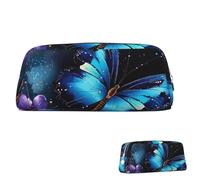 SDTYKHJ Trousse à crayons galaxie bleue avec papillon - Grande trousse à crayons portable pour pièces de monnaie - Sac de maquillage en cuir, Argenté., Taille unique