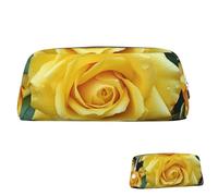 SDTYKHJ Trousse à crayons gracieuse avec rose jaune - Grande trousse à crayons portable pour pièces de monnaie - Sac de maquillage en cuir, Argenté., Taille unique