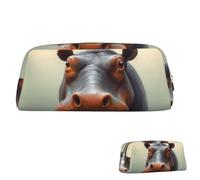 SDTYKHJ Trousse à crayons Hippopotame - Grande trousse portable pour pièces de monnaie - Esthétique - Trousse de maquillage en cuir, doré, taille unique