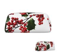 SDTYKHJ Trousse à crayons Holly Berry Branches Grande trousse à crayons portable Pochette de monnaie Esthétique Trousse de maquillage en cuir, doré, One Size