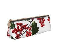 SDTYKHJ Trousse à crayons Holly Berry Branches Grande trousse à crayons portable Pochette de monnaie Esthétique Trousse de maquillage en cuir