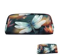 SDTYKHJ Trousse à crayons libellule avec nénuphar d'eau - Grande trousse portable pour pièces de monnaie - Sac de maquillage en cuir, Argenté., Taille unique