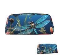 SDTYKHJ Trousse à crayons libellule et fleur - Grande trousse portable pour pièces de monnaie - Sac de maquillage en cuir, Argenté., Taille unique