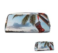 SDTYKHJ Trousse à crayons « Merry Christmas Palm Tree » - Grande trousse à crayons portable - Pochette esthétique - Trousse de maquillage en cuir, Argenté., Taille unique