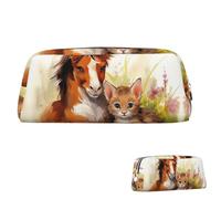 SDTYKHJ Trousse à crayons mignon cheval et chat - Grande trousse portable pour pièces de monnaie - Sac de maquillage en cuir, Argenté, One Size
