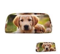 SDTYKHJ Trousse à crayons mignonne Golden Retriever Puppy Big Pencil Bag Portable Coin Pouch Esthétique Cosmetic Bag Leather Makeup Bag, Or, One Size