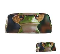 SDTYKHJ Trousse à crayons mignonne grenouille dans un chapeau, grande trousse portable pour pièces de monnaie, trousse de maquillage esthétique, trousse de maquillage en cuir, Argent, One Size