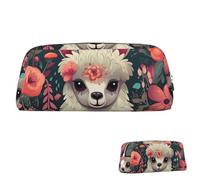 SDTYKHJ Trousse à crayons - Motif lama - Grande trousse à crayons portable - Pochette esthétique - Trousse de maquillage en cuir, Argenté., Taille unique