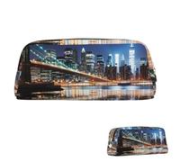 SDTYKHJ Trousse à crayons New York Night Big Pencil Bag Portable Coin Pouch Esthétique Cosmetic Bag Leather Makeup Bag, doré, One Size