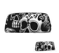 SDTYKHJ Trousse à crayons noire et blanche avec crânes - Grande trousse portable pour pièces de monnaie - Trousse esthétique en cuir pour maquillage, Argenté., Taille unique