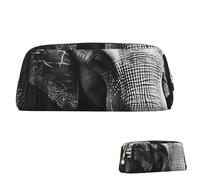 SDTYKHJ Trousse à crayons noire et blanche - Grande trousse à crayons portable pour pièces de monnaie - Trousse esthétique en cuir pour maquillage, doré, taille unique