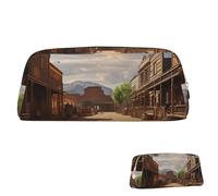 SDTYKHJ Trousse à crayons Old Wild West Cowboy Town Big Pencil Bag Portable Coin Pouch Esthétique Cosmetic Bag Leather Makeup Bag