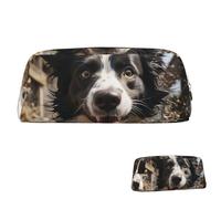 SDTYKHJ Trousse à crayons Pastor Border Collie - Grande trousse à crayons portable pour pièces de monnaie - Esthétique - Trousse de maquillage en cuir, doré, One Size