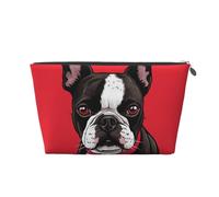 SDTYKHJ Trousse de maquillage de voyage de grande capacité pour femme, trousse de rasage portable et étanche, petite trousse de toilette Boston Terrier en cuir rouge, sac de rangement pour cosmétiques