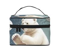SDTYKHJ Trousse de maquillage pour femme - Trousse de toilette de voyage amusante - Ours polaire jouant aux boules de neige - Organisateur de maquillage avec poignée