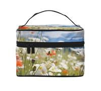 SDTYKHJ Trousse de maquillage pour femme - Trousse de toilette de voyage avec poignée - Motif prairie et marguerites
