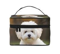 SDTYKHJ Trousse de maquillage pour femme - Trousse de toilette de voyage - Bichon frisé - Organisateur de maquillage avec poignée