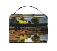 SDTYKHJ Trousse de maquillage pour femme - Trousse de toilette de voyage - Château d'Écosse - Lac d'eau - Organisateur de maquillage écossais avec poignée