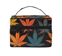 SDTYKHJ Trousse de maquillage pour femme - Trousse de toilette de voyage colorée - Motif feuilles de cannabis - Organisateur de maquillage avec poignée