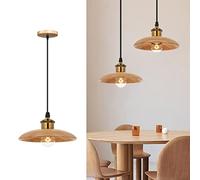 SDUYTDG Éclairage en Bois de Ferme Luminaire Suspendu décoratif Dôme Rond Lustre de Grange Plafonnier Lampe en Noyer Hauteur réglable Îlot de Cuisine Luminaire Suspendu