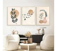 SDVIB Affiche bohème avec feuilles, soleil et oiseaux, impression abstraite sur toile (30 x 40 cm / 3 pièces sans cadre)