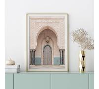 SDVIB Affiche d'architecture islamique, photo de porte marocaine, impression de la mosquée de Marrakech, art mural arabe, images beiges, décoration intérieure (40x60cm/sans cadre)