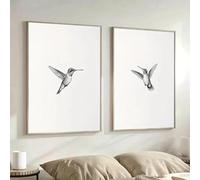 SDVIB Affiche rétro « Croquis de colibri », impression sur toile, motif abstrait simple d'animaux et d'oiseaux, pour la décoration du salon (60 x 80 cm / 2 pièces sans cadre)