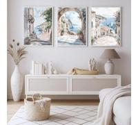 SDVIB Affiche sur toile imprimée représentant une rue de bord de mer italienne, paysage côtier méditerranéen moderne, décoration pour salon (30 x 45 cm / 3 pièces sans cadre)