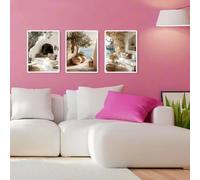 SDVIB Architecture méditerranéenne, maison en pierre en bord de mer sur une île grecque, tableau sur toile, impression d'art pour la décoration intérieure (50 x 70 cm / 3 pièces sans cadre)
