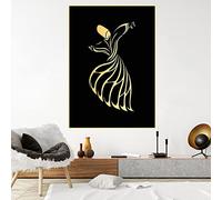 SDVIB Derviche Tourneur sur Toile Étirée Peintures Abstrait Or Allah Calligraphie Islamique Affiches D'impression Musulman Décor Mural 50x75cm Sans Cadre