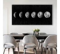 SDVIB Éclipse de lune en noir et or - Tableau sur toile - Phases lunaires - Paysage - Affiche et impressions décoratives murales (30x60cm/ Sans cadre)