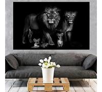 SDVIB Noir et blanc Animal Art toile peinture bébé Lion famille affiche et impressions mur Art photo pour salon décor à la maison23.6 ''x 35.4'' (60x90cm) pas de cadre