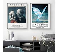 SDVIB Rene Magritte The Great Family Vintage Exhibition Poster Canvas Painting The Lovers 2 Les Amants Prints Wall Art Decor19.6 x 27.5" (50x70cm) x2 Pas de cadre