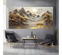 SDVIB Tableau abstrait moderne « Sérénité des montagnes dorées » sur toile, idéal pour la décoration de salons et de bureaux (80 x 160 cm, sans cadre).