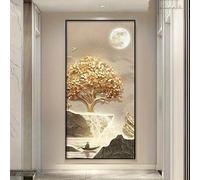 SDVIB Tableau abstrait moderne sur toile représentant un arbre doré et une pleine lune, paysage minimaliste pour la décoration du salon (50 x 100 cm/sans cadre)