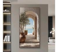 SDVIB Tableau moderne sur toile représentant un paysage côtier méditerranéen avec olivier et vue sur une île grecque (60 x 120 cm/sans cadre)
