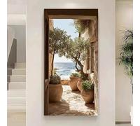SDVIB Tableau moderne sur toile style côtier - Impression sans cadre représentant un paysage méditerranéen avec des oliviers, idéal pour la décoration du salon (50 x 100 cm/sans cadre)