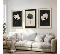 SDVIB Tableau mural floral noir et beige, impressions sur toile botaniques minimalistes, décoration florale scandinave pour salon moderne (60x80cm/3 pièces sans cadre)