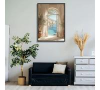 SDVIB Tableau représentant une vue sur la mer Méditerranée, un village côtier, un paysage océanique sur toile, idéal pour la décoration de votre salon (40 x 60 cm, sans cadre).