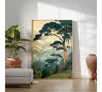 SDVIB Tableau sur toile imprimé représentant une forêt japonaise rétro et une montagne paisible, idéal pour le salon et la décoration intérieure (40 x 60 cm, sans cadre).