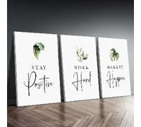 SDVIB Tableau sur toile moderne « Restez positif, faites des efforts et atteignez vos objectifs » (50 x 70 cm / 3 pièces sans cadre) pour la décoration intérieure