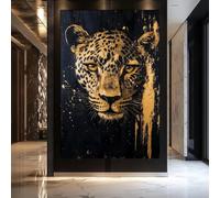 SDVIB Tableau sur toile représentant un léopard, imprimé animal noir et or, décoration abstraite moderne dorée pour la maison (70 x 100 cm/sans cadre)